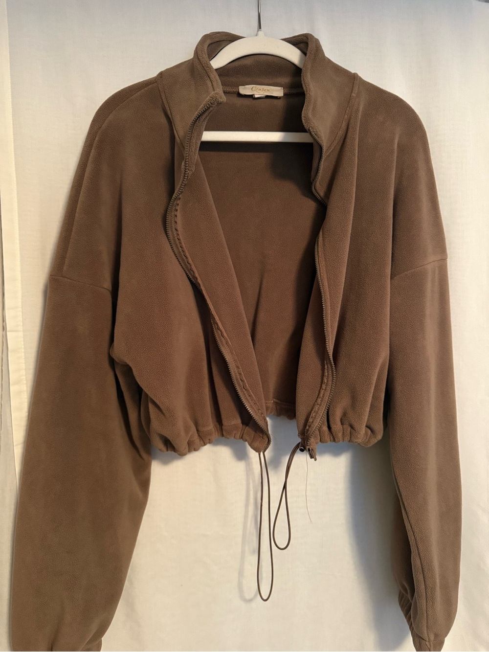 Women's Brown Cropped Fleece Jacket